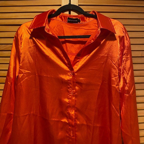 Orange Satin Button Front Shirt - Picture 6 of 6